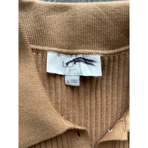 LOFT Tan Collared Ribbed Long Sleeve Top Size XS - Picture 7 of 8
